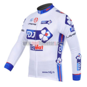 2012 Team FDJ Cycle Long Sleeve Jersey White Blue