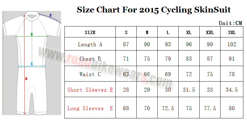 2015 Cycling SkinSuit Size Chart