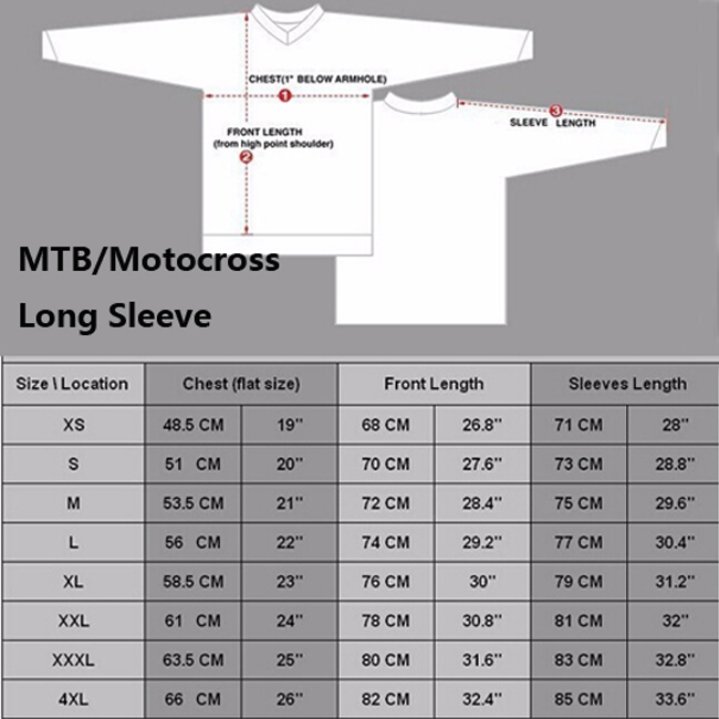 MTB Motocross Long Sleeve Jersey Size