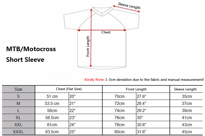 MTB Motocross Short Sleeve Jersey Size