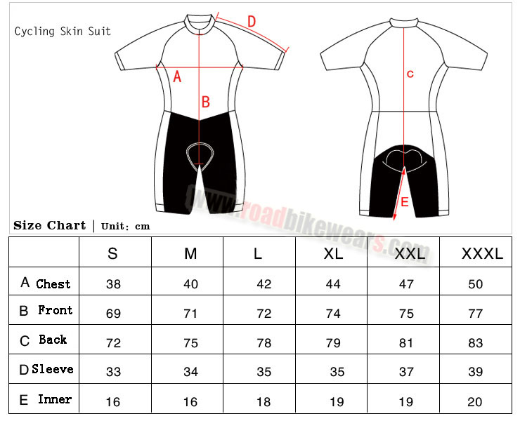 Men Cycling SkinSuit Size Chart