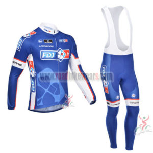 2013 Team FDJ Pro Cycling Long Bib Kit Blue