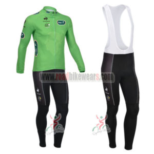 2013 Tour de France Pro Riding Long Sleeve Green Jersey Bibs Kit