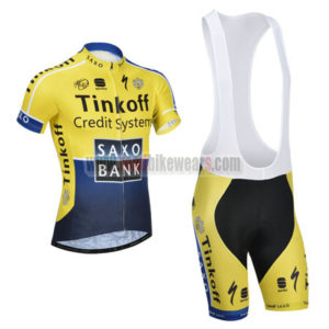 2014 Team SAXO BANK Cycling Bib Kit Yellow Blue