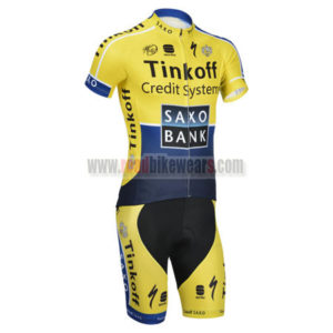 2014 Team SAXO BANK Cycling Kit Yellow Blue