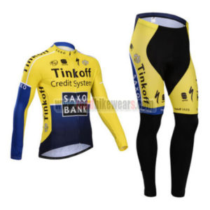 2014 Team SAXO BANK Cycling Long Kit Yellow Blue