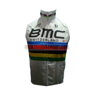 2013 Team BMC UCI Champion Cycling Vest Sleeveless Waistcoat Rain-proof Windbreak White Rainbow