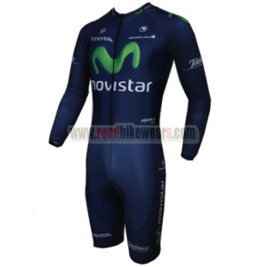 2015 Team Movistar Long Sleeves Triathlon Riding Clothing Skinsuit Blue