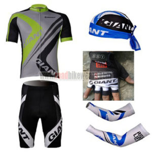 2012 Team GIANT Cycling Set Jersey and Shorts+Bandana+Gloves+Arm Sleeves Green Grey