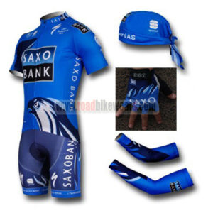 2012 Team SAXO BANK Cycling Set Jersey and Shorts+Bandana+Gloves+Arm Sleeves Blue