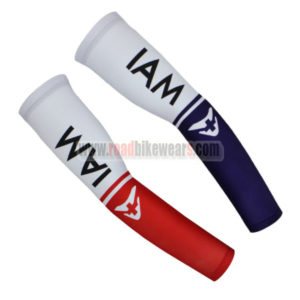 2016 Team IAM Cycling Arm Warmers Sleeves White Red Blue