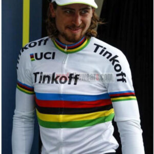 2016 Team Tinkoff UCI Champion Cycling Long Sleeves Jersey Maillot Shirt White Rainbow