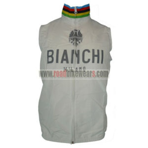 2013 BIANCHI Cycling Vest Sleeveless Waistcoat Rain-proof Windbreak White Rainbow