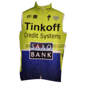 2014 Team Tinkoff SAXO BANK Riding Vest Sleeveless Waistcoat Rain-proof Windbreak Yellow Blue