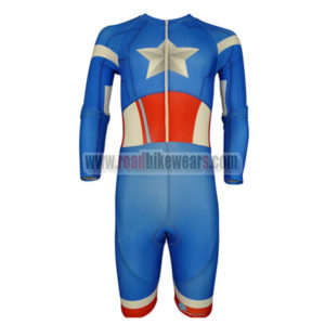 2015 Captain America Long Sleeves Triathlon Biking Clothing Skinsuit Blue