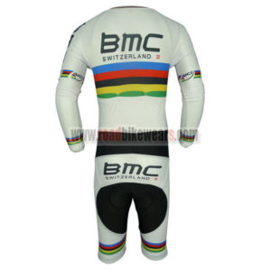 2015 Team BMC UCI Champion Long Sleeves Triathlon Biking Outfit Skinsuit White Rainbow
