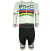 2015 Team BMC UCI Champion Long Sleeves Triathlon Cycling Wear Skinsuit White Rainbow