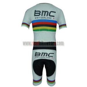 2015 Team BMC UCI Champion Short Sleeves Triathlon Cycle Uniform Skinsuit White Rainbow