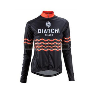 2016 Team BIANCHI MILANO Cycling Long Sleeves Jersey Black Orange Waves