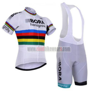 2017 Team BORA Hansgrohe UCI Champion Cycling Bib Kit White Rainbow