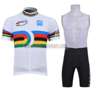 2010 Team Santini UCI Champion Cycling Bib Kit White Rainbow