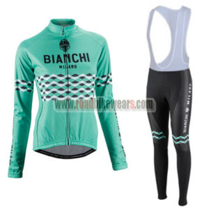 2016 Team BIANCHI Women Lady Riding Long Bib Suit Green