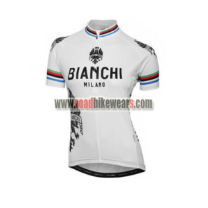2016 Team BIANCHI Womens Cycling Jersey Maillot Shirt White Rainbow