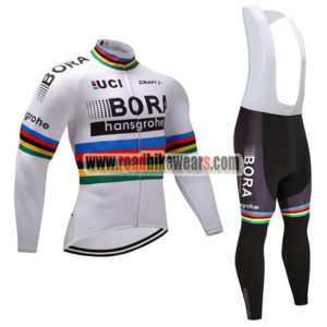 2017 Team BORA hansgrohe UCI Champion Cycling Long Bib Suit White Rainbow