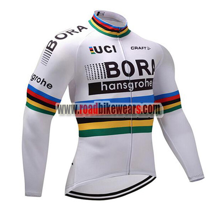 2017 Team BORA hansgrohe UCI Champion Winter Cycle Thermal Fleece Biking Long Sleeves Jersey Ropa De Ciclismo White | Road Bike Store