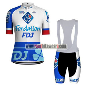 2018 Team FDJ Cycling Bib Kit White Blue