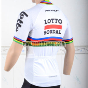 2018 Team LOTTO SOUDAL UCI Champion Biking Jersey Shirt White Rainbow