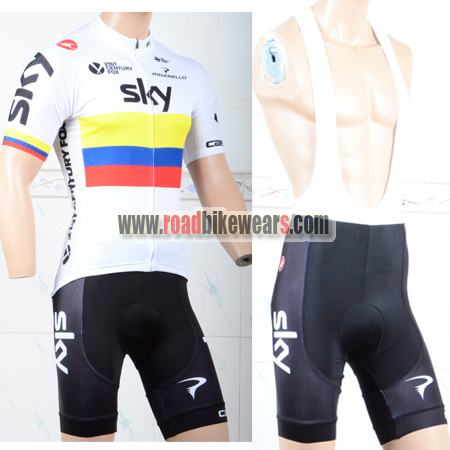 Team Sky Cycling Jersey Padded Bib Shorts Kit Bike Clothing w Rear Pockets