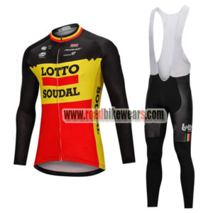 2018 Team LOTTO SOUDAL Cycling Long Bib Suit Black Yellow Red