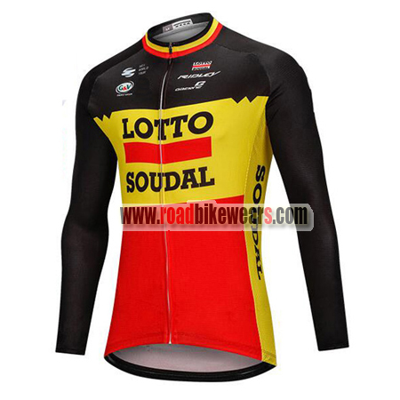 2018 Team SOUDAL Cycle Outfit Biking Long Sleeves Jersey Ropa De Ciclismo Yellow Red Road Bike Wear Store