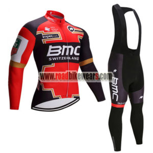 2017 Team BMC Cycle Long Bib Suit Red Black