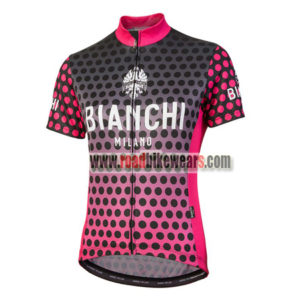 2018 Team BIANCHI Women's Lady Cycle Jersey Shirt Black Pink Dot
