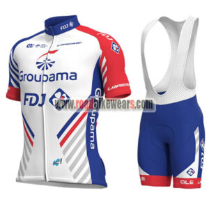 2018 Team Groupama FDJ Cycling Bib Kit White Blue Red