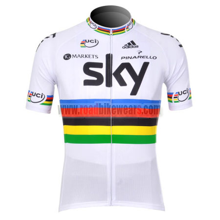 2012 Team SKY UCI Champion Clothing Cycle Jersey Top Shirt Maillot White Rainbow | Road Bike Wear Store