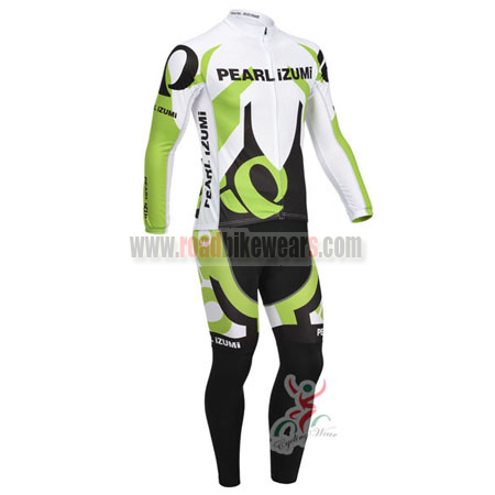 2013 Team Winter Cycle Clothing Thermal Fleece Biking Long Jersey and Padded Pants Tights Ropa Ciclismo White Green | Road Bike Wear Store