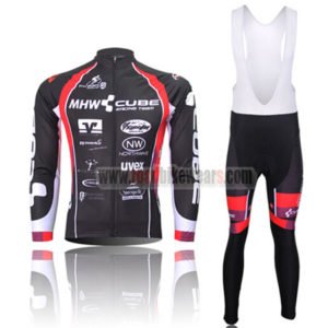 2012 Team CUBE Cycling Long Bib Kit Black Red