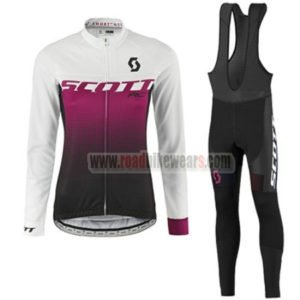 2017 Team SCOTT Womens Lady Cycling Long Bib Suit White Purple Black