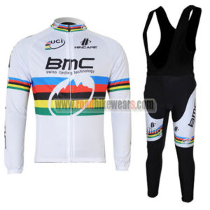 2011 Team BMC UCI Champion Riding Long Bib Suit White Rainbow