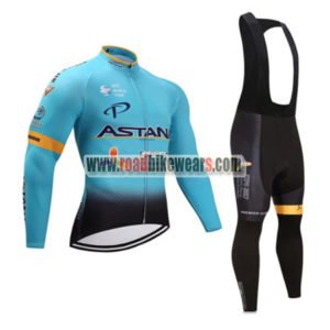2017 Team ASTANA Cycling Long Bib Suit Blue Black